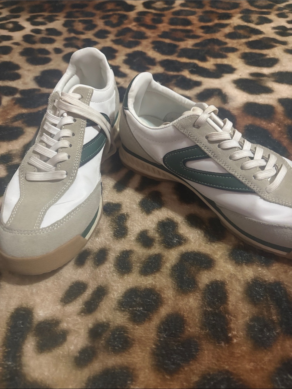 Tretorn White Sneakers with Green Accents and Beige Overlays